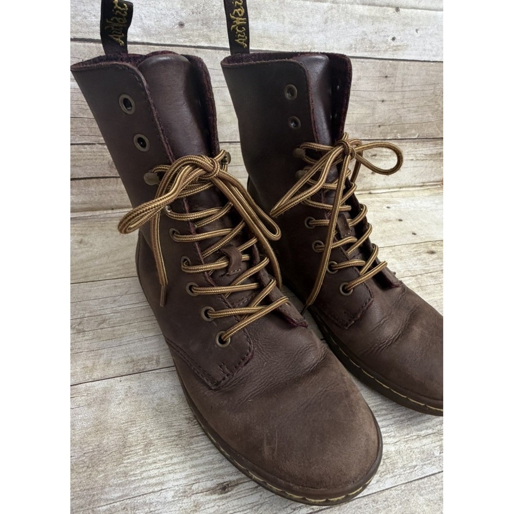 Dr. Martens Doc Dr Tehani Brown Leather Boots Women's US 7 Grunge Combat Shoes